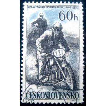 Selo postal da Tchecoslováquia de 1957 Motorcycle Race U