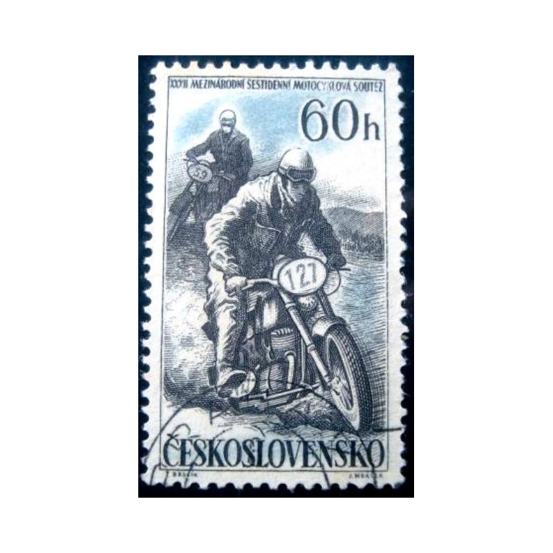 Selo postal da Tchecoslováquia de 1957 Motorcycle Race U