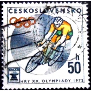 Imagem do selo postal da Tchecoslováquia de 1972 Bicycling