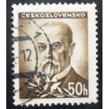 Selo postal da Tchecoslováquia de 1945 Tomáš Garrigue Masaryk 50