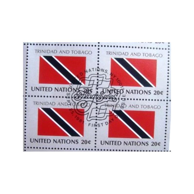 Quadra de selos postais Nações Unidas Nova Iorque de 1981 Trinidad & Tobago