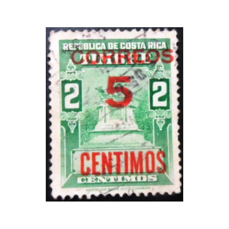 Selo postal da Costa Rica de 1955 Revenue Stamp Surcharged in Red