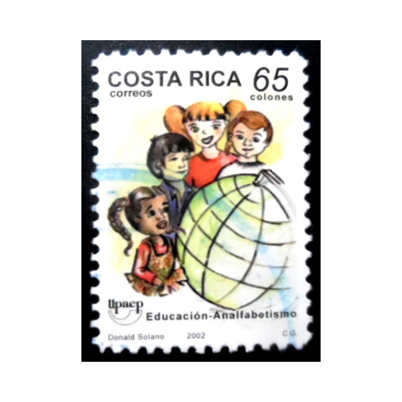 Selo postal da Costa Rica de 2002 Children Watching Globe