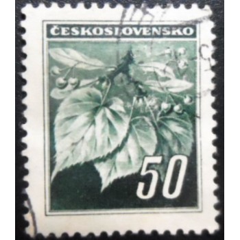 Selo postal da Tchecoslováquia de 1945 Linden Leaves 50