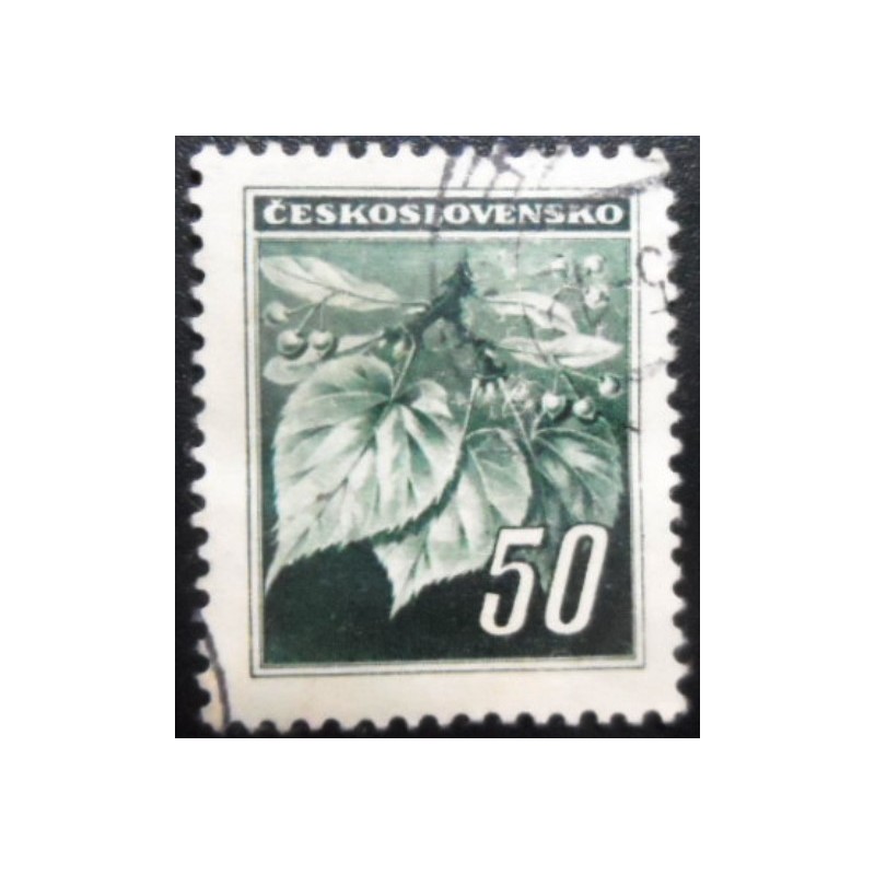 Selo postal da Tchecoslováquia de 1945 Linden Leaves 50