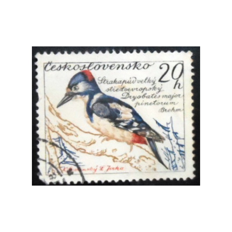 Selo postal da Tchecoslováquia de 1959 Great Spotted Woodpecker