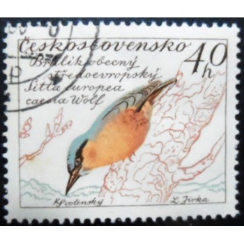 Selo postal da Tchecoslováquia de 1959 Eurasian Nuthatch