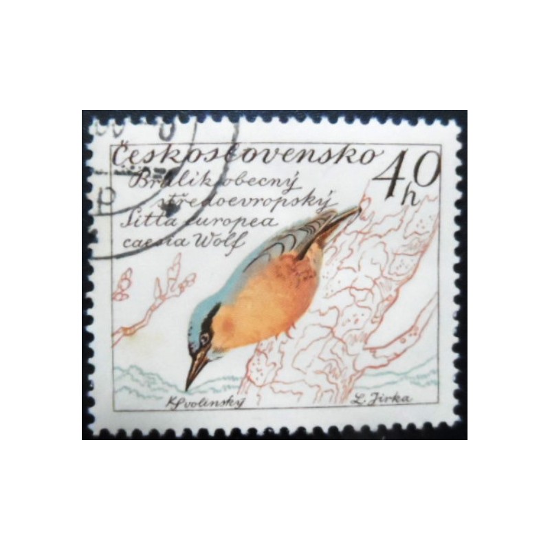 Selo postal da Tchecoslováquia de 1959 Eurasian Nuthatch