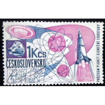 Selo postal da Tchecoslováquia de 1967 Exploration of Solar System and Rocket