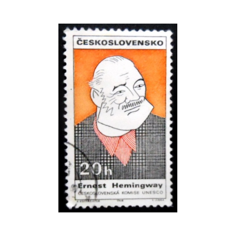 Selo postal da Tchecoslováquia de 1968 Ernest Hemingway