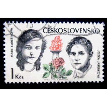 Selo postal da Tchecoslováquia de 1973 Marie Kudeříková and Jožka Jabůrková