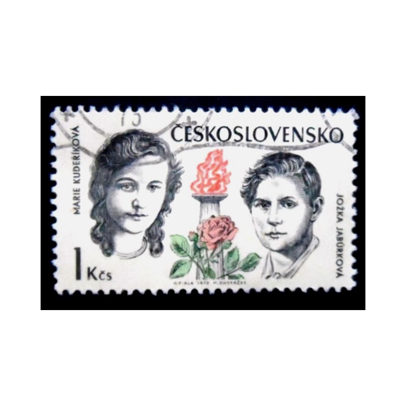 Selo postal da Tchecoslováquia de 1973 Marie Kudeříková and Jožka Jabůrková