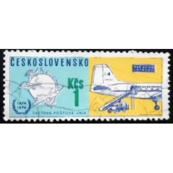 Selo postal da Tchecoslováquia de 1974 UPU Emblem and Czechoslovak Airlines