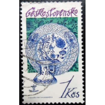 Selo postal da Tchecoslováquia de 1977 Plate and Candlestick