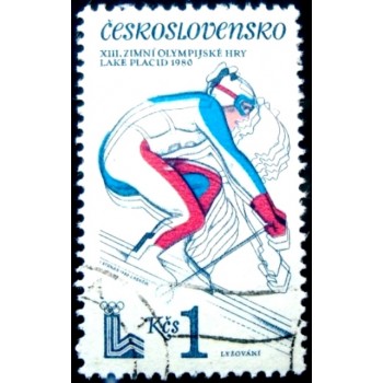 Selo postal da Tchecoslováquia de 1980 Downhill skiing MCC