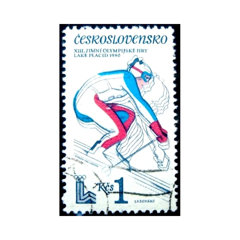 Selo postal da Tchecoslováquia de 1980 Downhill skiing MCC