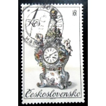 Selo postal da Tchecoslováquia de 1979 Rococo Porcelain Clock