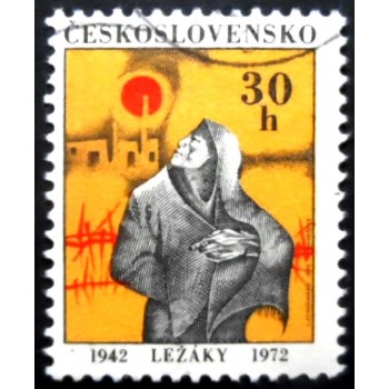 Selo postal da Tchecoslováquia de 1972 Destruction of Lezaky