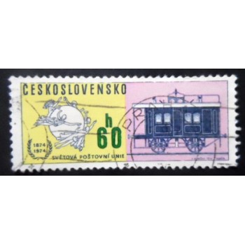 Selo postal da Tchecoslováquia de 1974 UPU Emblem and Mail truck