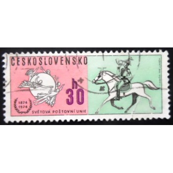 Selo postal da Tchecoslováquia de 1974 UPU Emblem and Postilion