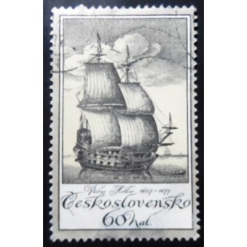 Selo postal da Tchecoslováquia de 1976 Dutch Merchantman by Vaclav Hollar