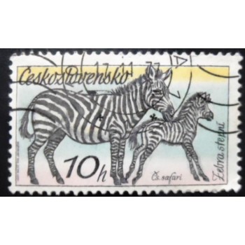 Selo postal da Tchecoslováquia de 1976 Plains Zebra