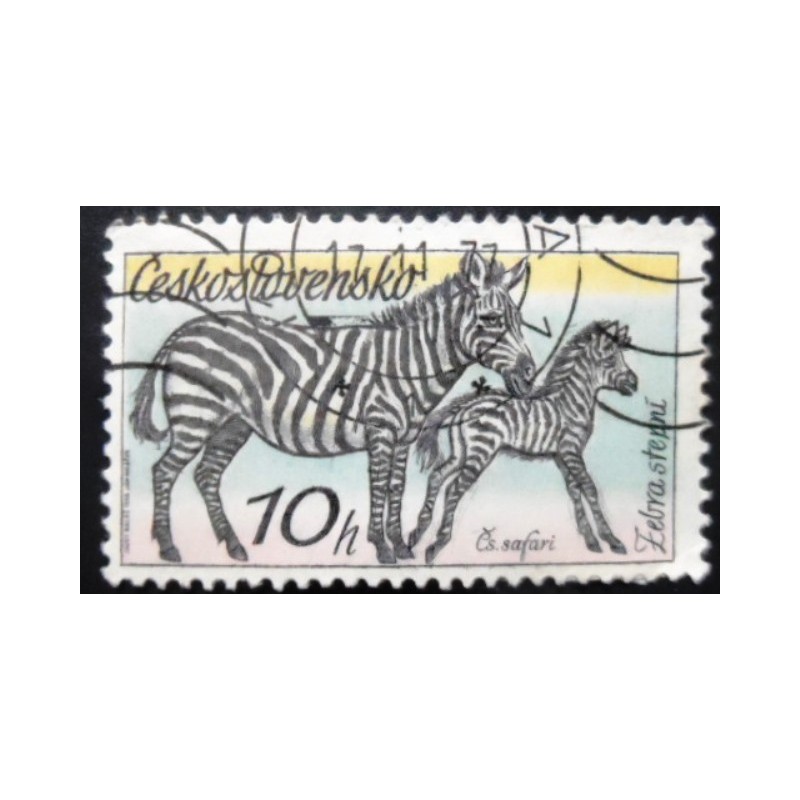 Selo postal da Tchecoslováquia de 1976 Plains Zebra