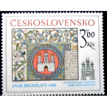 Selo postal da Tchecoslováquia de 1977 Arms of Bratislava