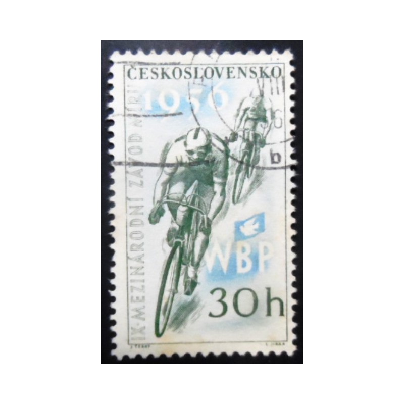 Selo postal da Tchecoslováquia de 1956 Cyclists U