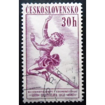 Selo postal da Tchecoslováquia de 1958 Girl Skater