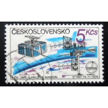 Selo postal da Tchecoslováquia de 1980 Czech Satellite Station MAGION