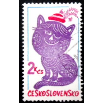 Selo postal da Tchecoslováquia de 1980 Dandy Cat with Posy U