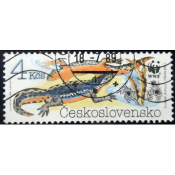 Selo postal da Tchecoslováquia de 1989 Alpine Newt