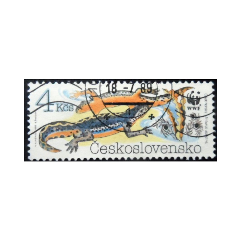 Selo postal da Tchecoslováquia de 1989 Alpine Newt