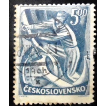 Selo postal da Tchecoslováquia de 1949 Industrial worker