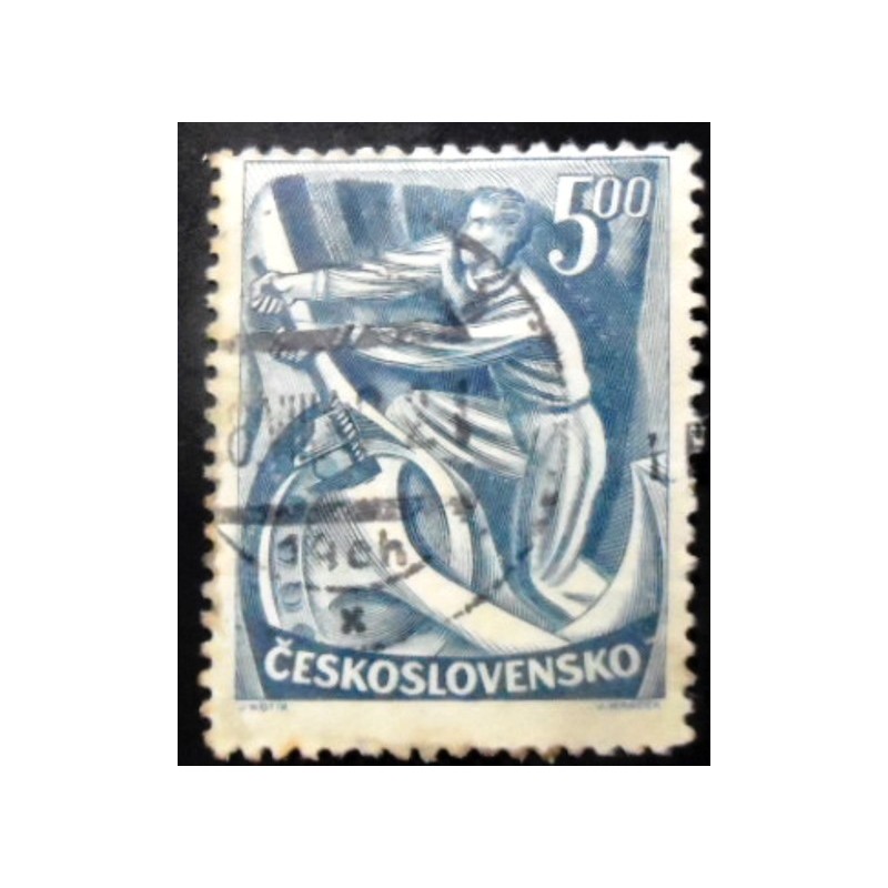 Selo postal da Tchecoslováquia de 1949 Industrial worker