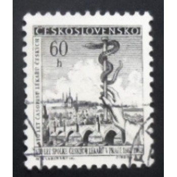 Selo postal da Tchecoslováquia de 1962 Rod of Aesculapius