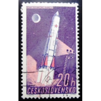 Selo postal da Tchecoslováquia de 1961 Rocket Launching