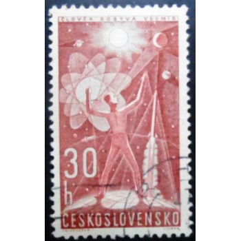 Selo postal da Tchecoslováquia de 1961 Man Conquering space