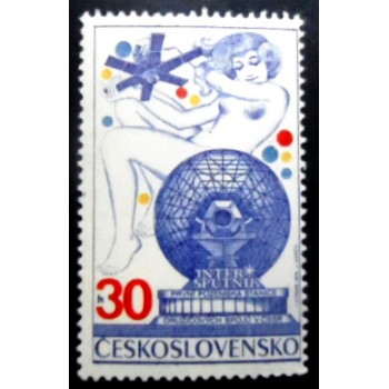 Selo postal da Tchecoslováquia de 1974 Intersputnik