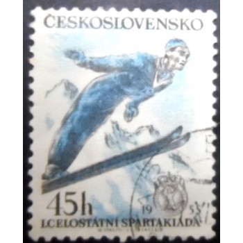 Selo postal da Tchecoslováquia de 1955 Ski jumper