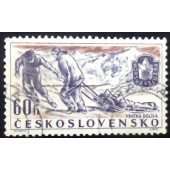 Selo postal da Tchecoslováquia de 1957 Mountain Climbing Rescue Service