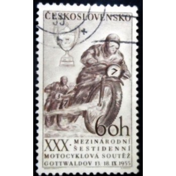 Selo postal da Tchecoslováquia de 1955 Motorcycle Races at Gottwaldov