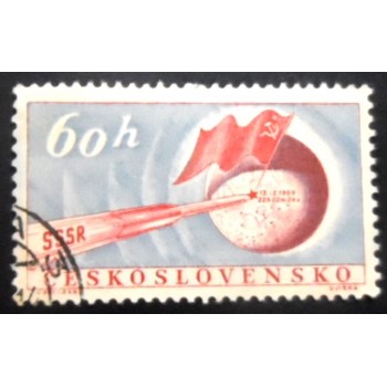 Selo postal Tchecoslováquia de 1959 Soviet Spaceship on the Moon