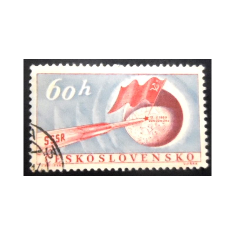 Selo postal Tchecoslováquia de 1959 Soviet Spaceship on the Moon