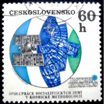 Selo postal Tchecoslováquia de 1970 Molniya meteorological satellite