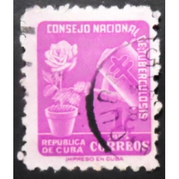 Selo postal de Cuba de 1955 Rose and Watering Can