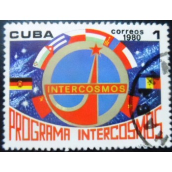 Selo postal de Cuba de 1980 Emblem of Intercosmos Program