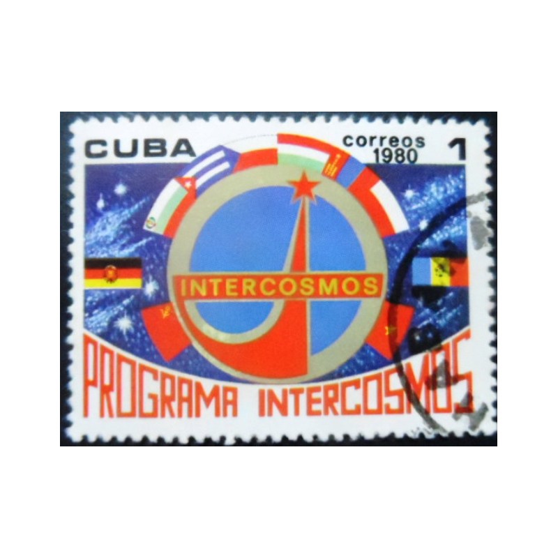 Selo postal de Cuba de 1980 Emblem of Intercosmos Program