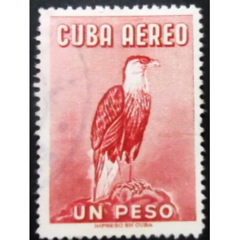 Selo postal de Cuba de 1956 Crested Caracara